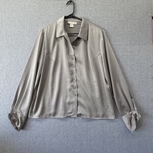 Doncaster Blouse Womens Size 14 Gray Button Front Long Sleeve Career Office Top
